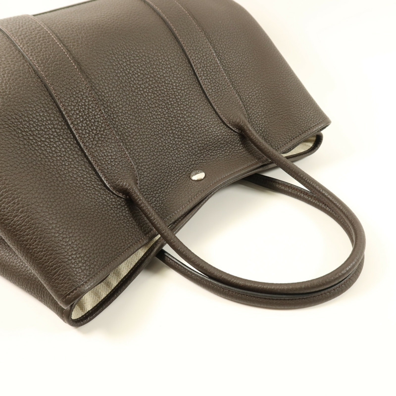 HERMES Negonda皮革Garden Party PM銀扣手挽袋 Chocolat-3