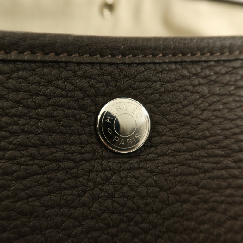 HERMES Negonda皮革Garden Party PM銀扣手挽袋 Chocolat-5