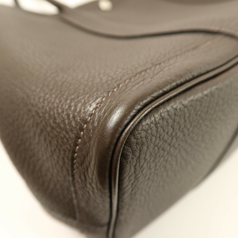 HERMES Negonda皮革Garden Party PM銀扣手挽袋 Chocolat-11