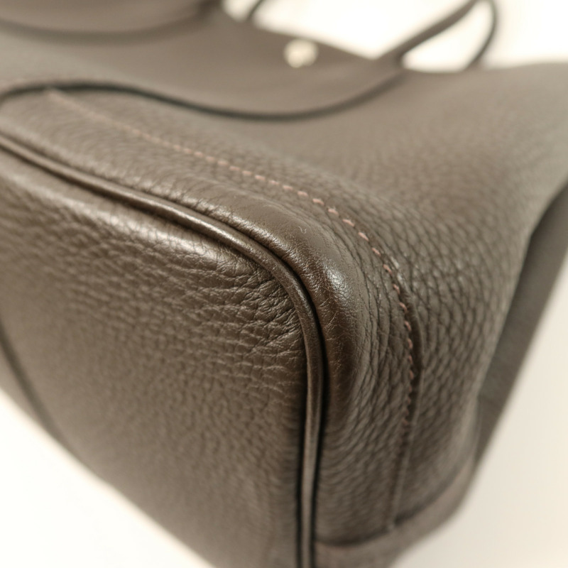 HERMES Negonda皮革Garden Party PM銀扣手挽袋 Chocolat-12