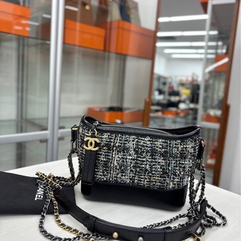 【98🆕】Chanel 黑綠藍毛呢 小號流浪包 單肩包