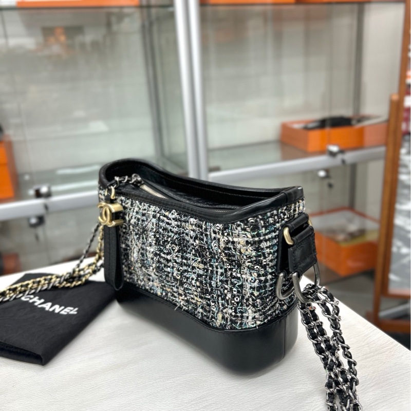 【98🆕】Chanel 黑綠藍毛呢 小號流浪包 單肩包-3