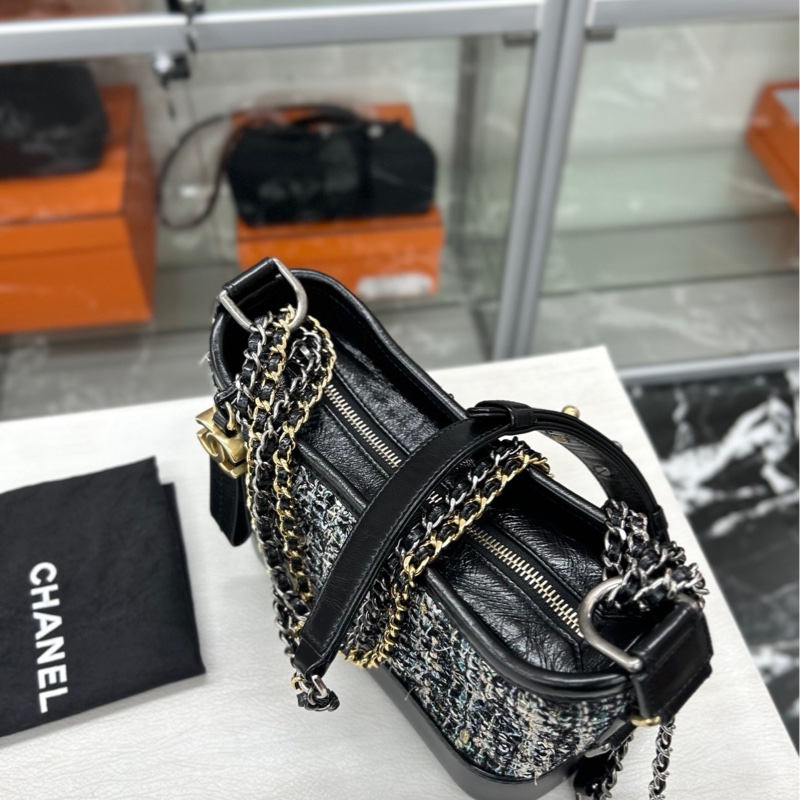 【98🆕】Chanel 黑綠藍毛呢 小號流浪包 單肩包-4