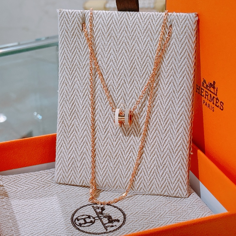 TW4744 Hermes 愛馬仕 迷你Pop H 奶茶色拼白色 頸鏈Mini Pop H Earrings Marron Glacé / Blanc x RGHW-8