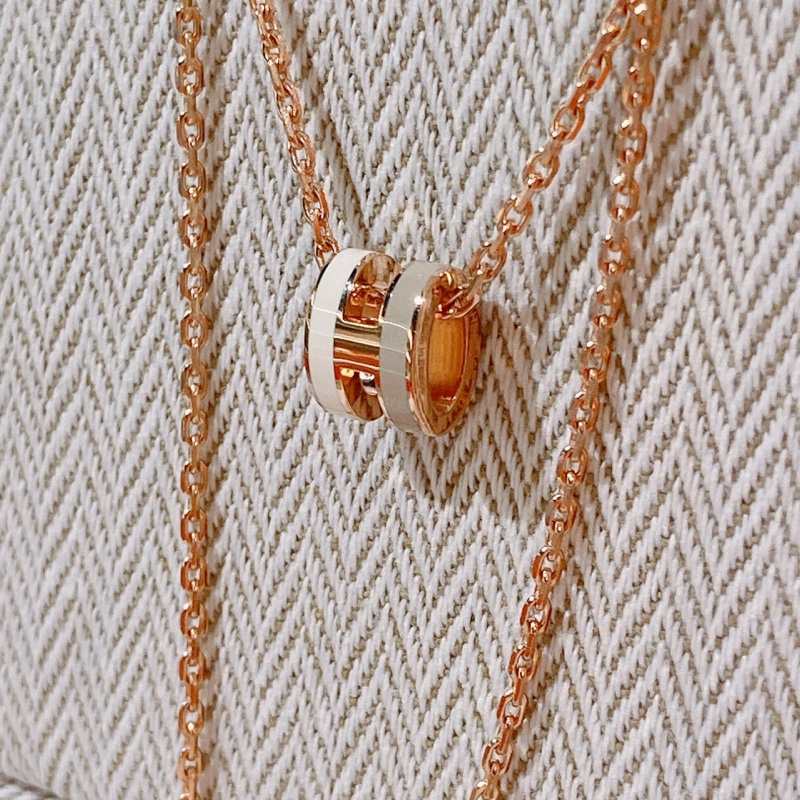 TW4744 Hermes 愛馬仕 迷你Pop H 奶茶色拼白色 頸鏈Mini Pop H Earrings Marron Glacé / Blanc x RGHW-13