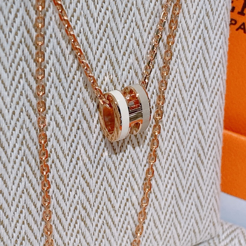 TW4744 Hermes 愛馬仕 迷你Pop H 奶茶色拼白色 頸鏈Mini Pop H Earrings Marron Glacé / Blanc x RGHW-14