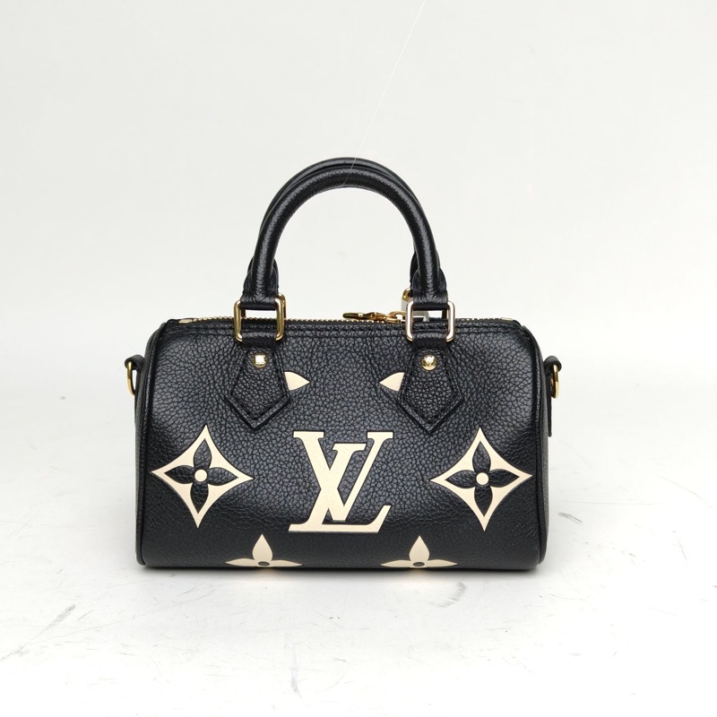 LOUIS VUITTON SpeedyNano16黑色牛皮晶片大Logo印花肩背包-2