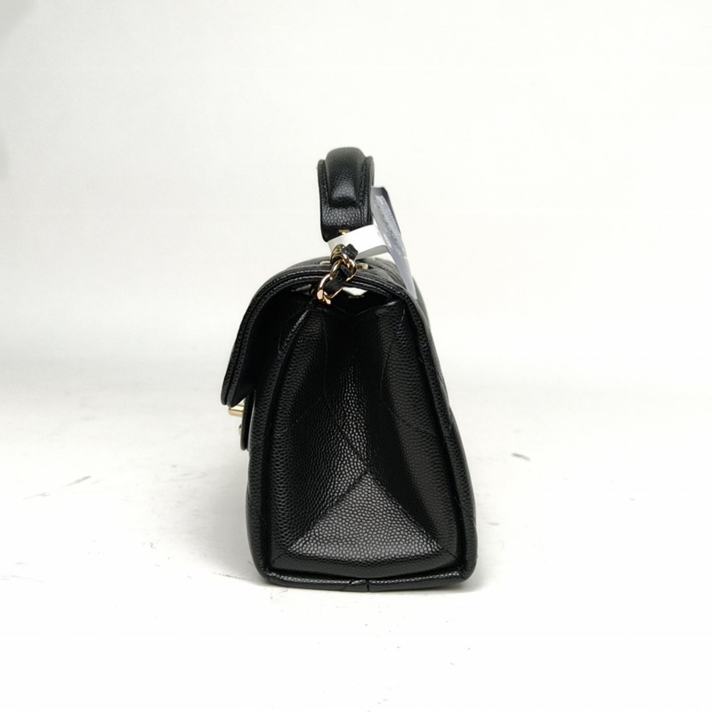 CHANEL 黑色荔枝牛皮淺金扣25S手柄牛奶盒子包肩背包-1