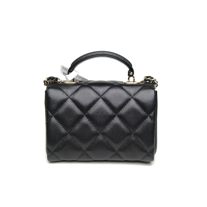 CHANEL 黑色荔枝牛皮淺金扣25S手柄牛奶盒子包肩背包-2
