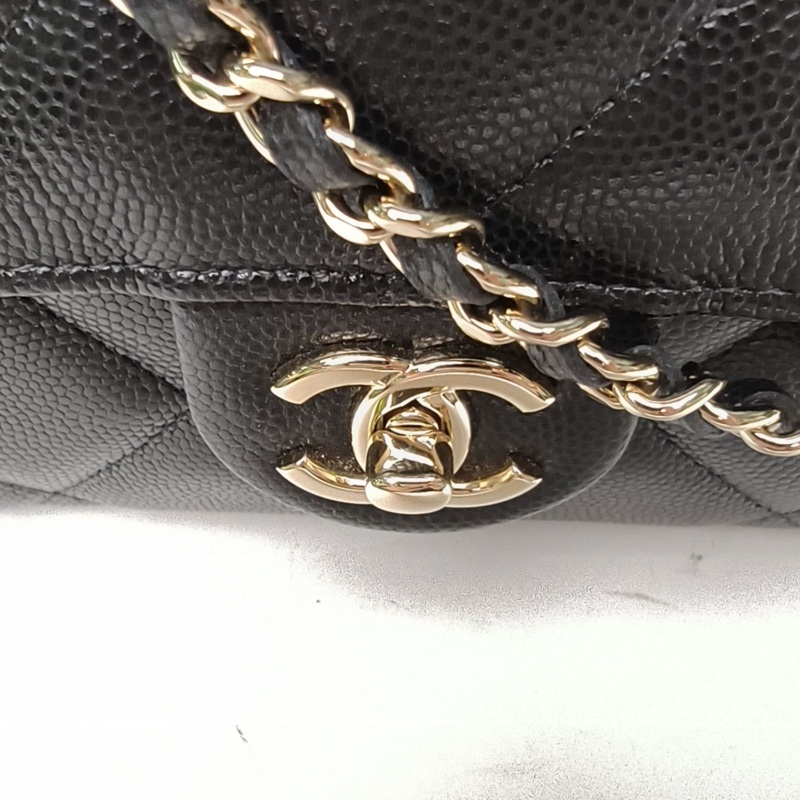 CHANEL 黑色荔枝牛皮淺金扣25S手柄牛奶盒子包肩背包-4