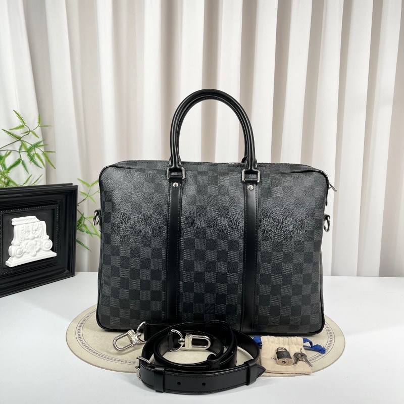 LV路易威登 男士黑棋盤格公文包 可裝筆記本電腦 出差通勤適用-0