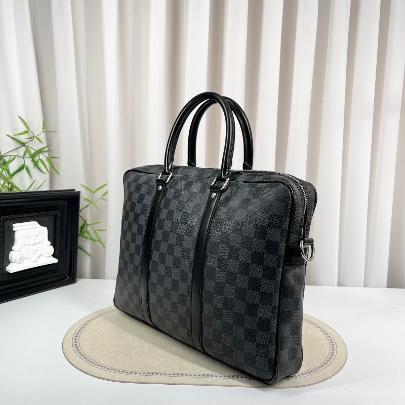 LV路易威登 男士黑棋盤格公文包 可裝筆記本電腦 出差通勤適用-3