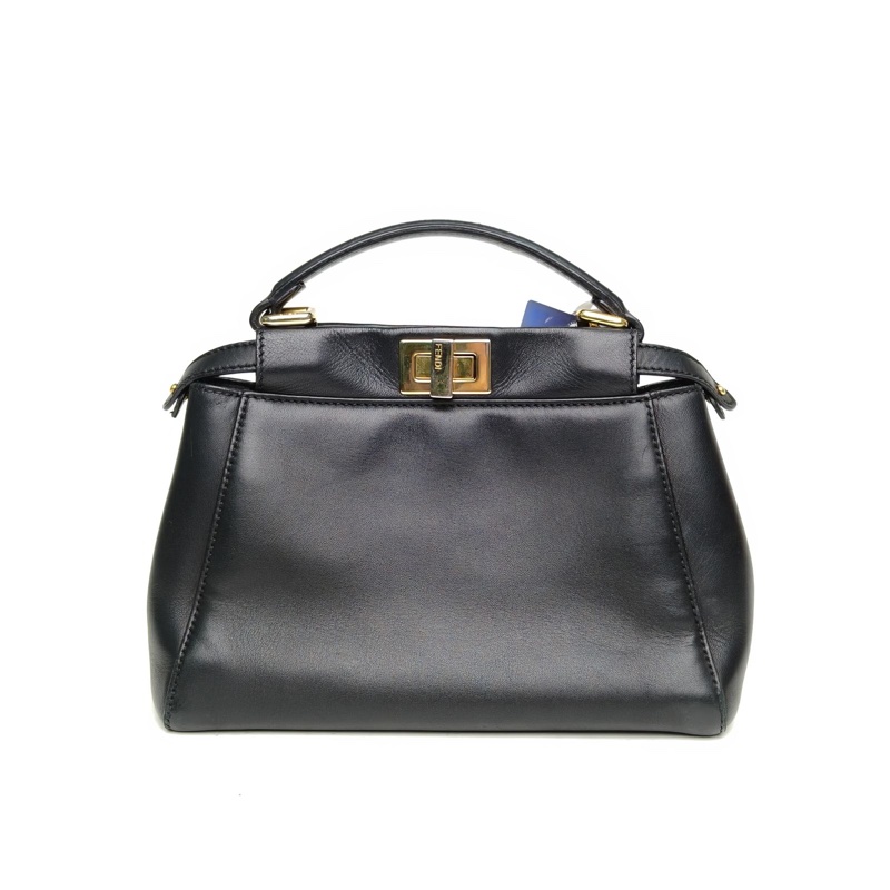 FENDI PEEKABOOMini23cm黑色牛皮金扣肩背包-2