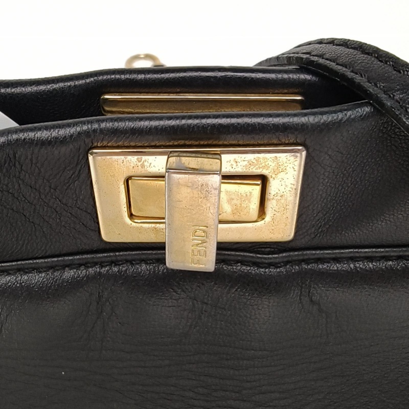 FENDI PEEKABOOMini23cm黑色牛皮金扣肩背包-4