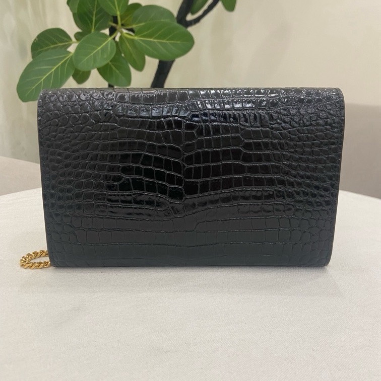 99新 YSL 聖羅蘭黑金woc信封包-1