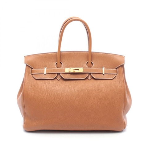 愛馬仕 Birkin 35 手提包 027634CC Clemence 皮革 棕色 金色 二手 女士 J GHW