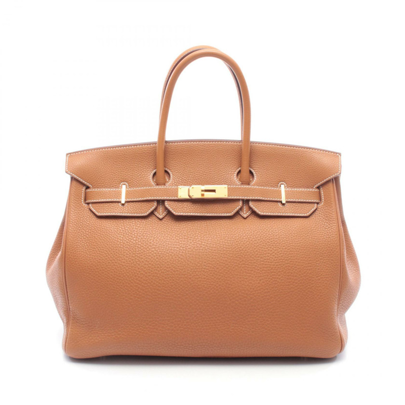 愛馬仕 Birkin 35 手提包 027634CC Clemence 皮革 棕色 金色 二手 女士 J GHW-0