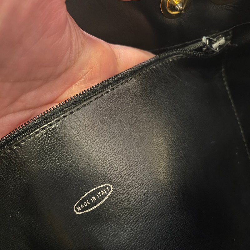 vintage CHANEL 古董香奈兒 黑色真皮拼接菱格紋皮穿鍊托特包 肩背包 大容量-15