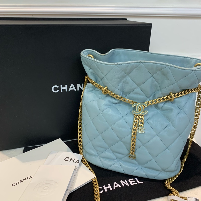 Chanel Quilted Lambskin Bucket Bag Babyblue🩵水桶包-0