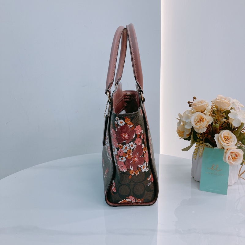 MS0585 COACH 花花花紋兩用肩帶包包LEAH TOTE FLOWER PRINT CANVAS-4