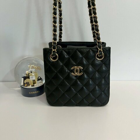 Chanel mini tote 黑金荔枝牛 晶片款