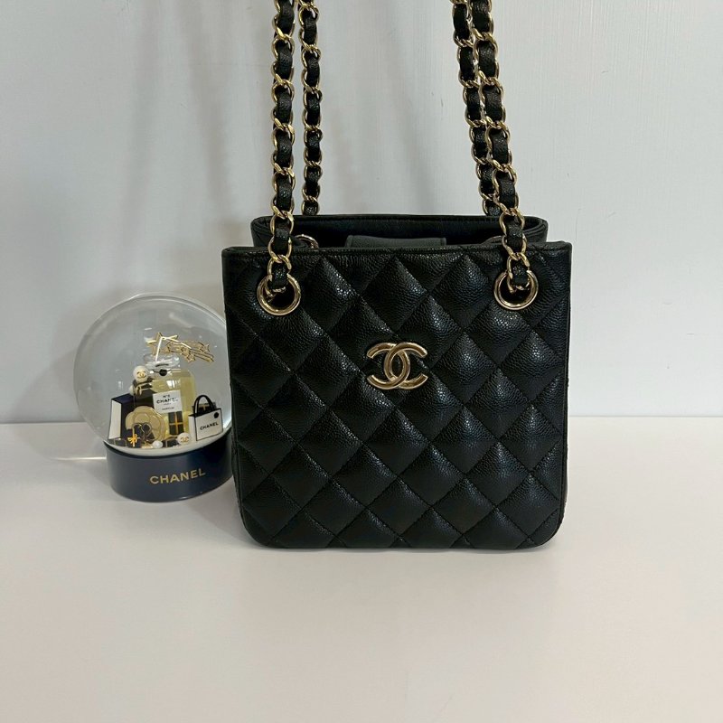 Chanel mini tote 黑金荔枝牛 晶片款-0
