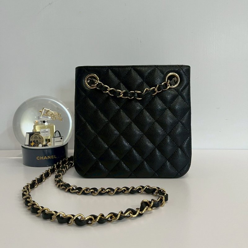 Chanel mini tote 黑金荔枝牛 晶片款-1