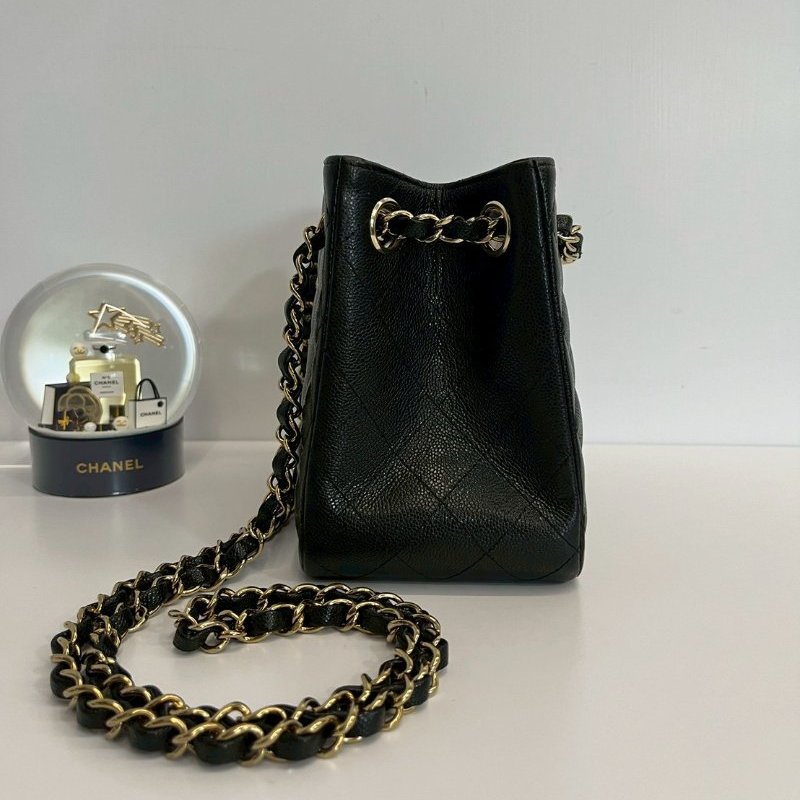 Chanel mini tote 黑金荔枝牛 晶片款-3