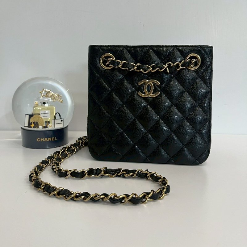Chanel mini tote 黑金荔枝牛 晶片款-8