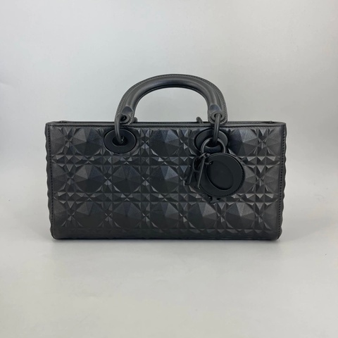 Dior戴妃横版黑色牛皮鑽石藤格紋 26*13·5*5