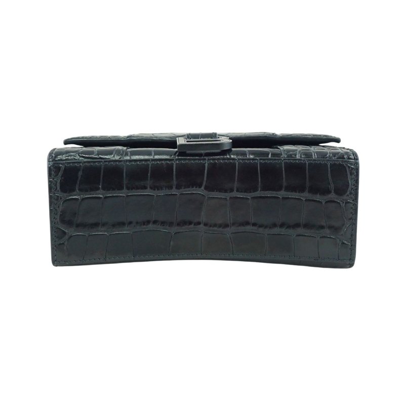 BALENCIAGA 巴黎世家 Hourglass XS 黑色啞光鱷魚壓紋迷你沙漏包 手提包 斜背包-6