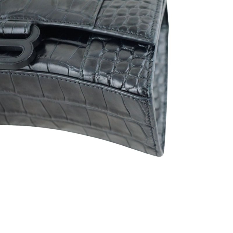 BALENCIAGA 巴黎世家 Hourglass XS 黑色啞光鱷魚壓紋迷你沙漏包 手提包 斜背包-8