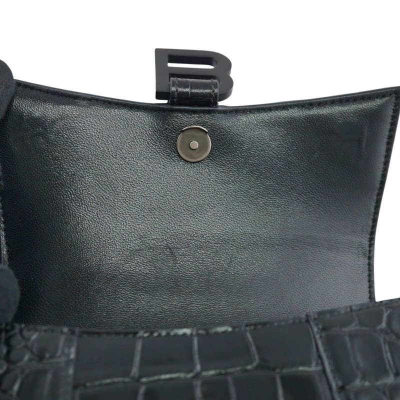BALENCIAGA 巴黎世家 Hourglass XS 黑色啞光鱷魚壓紋迷你沙漏包 手提包 斜背包-13