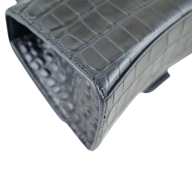 BALENCIAGA 巴黎世家 Hourglass XS 黑色啞光鱷魚壓紋迷你沙漏包 手提包 斜背包-18