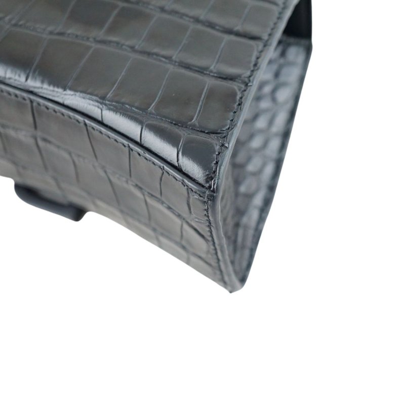 BALENCIAGA 巴黎世家 Hourglass XS 黑色啞光鱷魚壓紋迷你沙漏包 手提包 斜背包-19