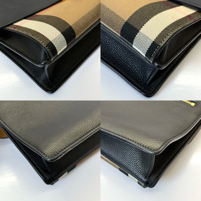 BURBERRY 巴寶莉 經典格紋帆布拼黑色牛皮斜背包 BABY MACKEN CHAIN SHOULDER-4