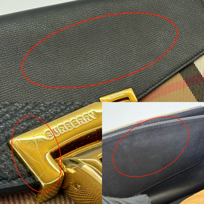 BURBERRY 巴寶莉 經典格紋帆布拼黑色牛皮斜背包 BABY MACKEN CHAIN SHOULDER-6