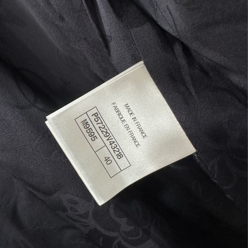 Chanel香奈兒 黑藍千鳥格紋tweed coat編織大衣外套 琥珀雙C腰帶 40碼-2