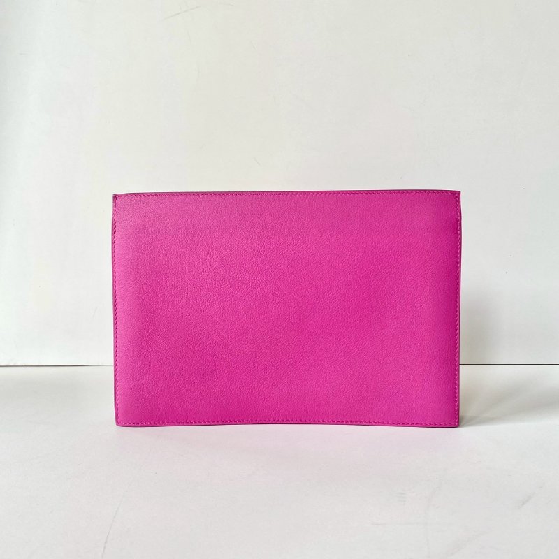 HERMES Multiplis 9i 玉蘭粉 拼 深棕色 EC皮 翻蓋 手拿包 A刻-1