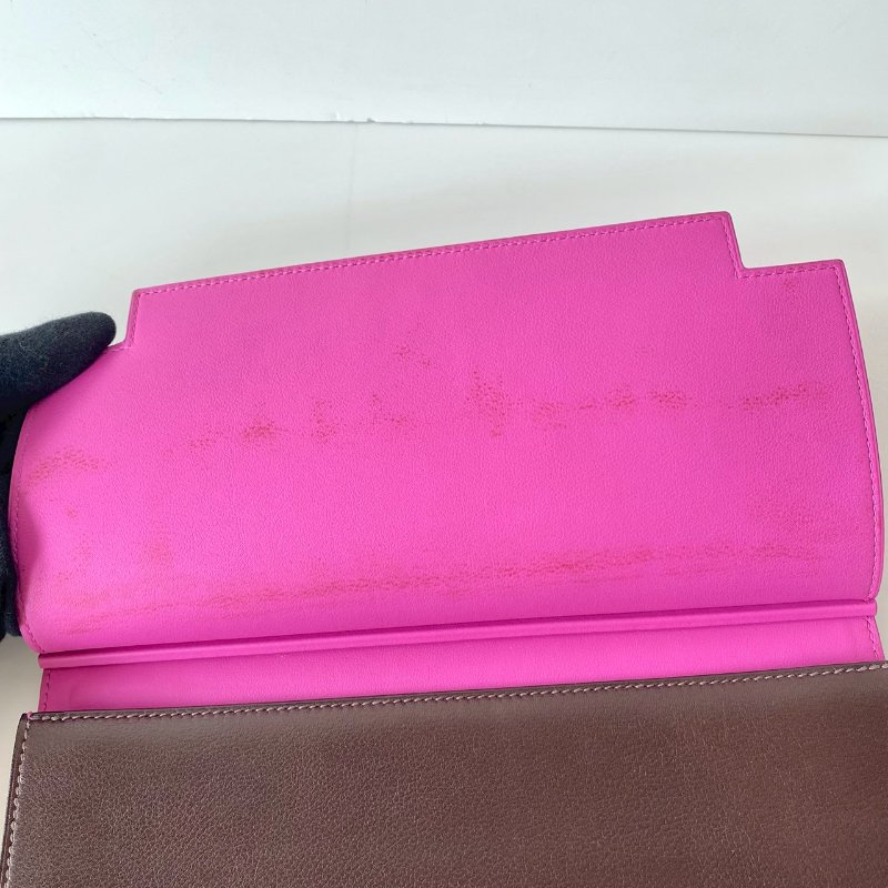 HERMES Multiplis 9i 玉蘭粉 拼 深棕色 EC皮 翻蓋 手拿包 A刻-3