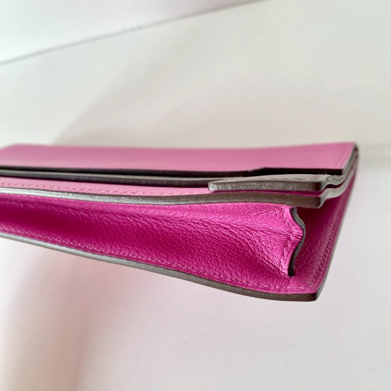 HERMES Multiplis 9i 玉蘭粉 拼 深棕色 EC皮 翻蓋 手拿包 A刻-5