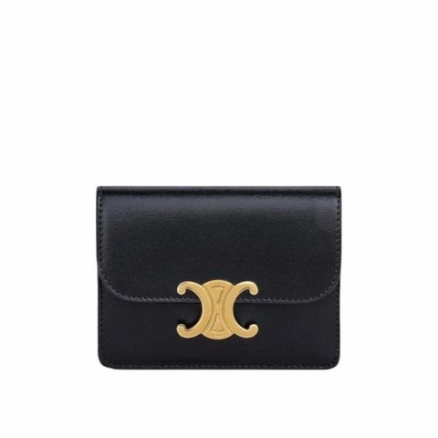 Celine 女士 亮澤牛皮革翻蓋卡包均碼碼10.5cm*1cm*7cm
