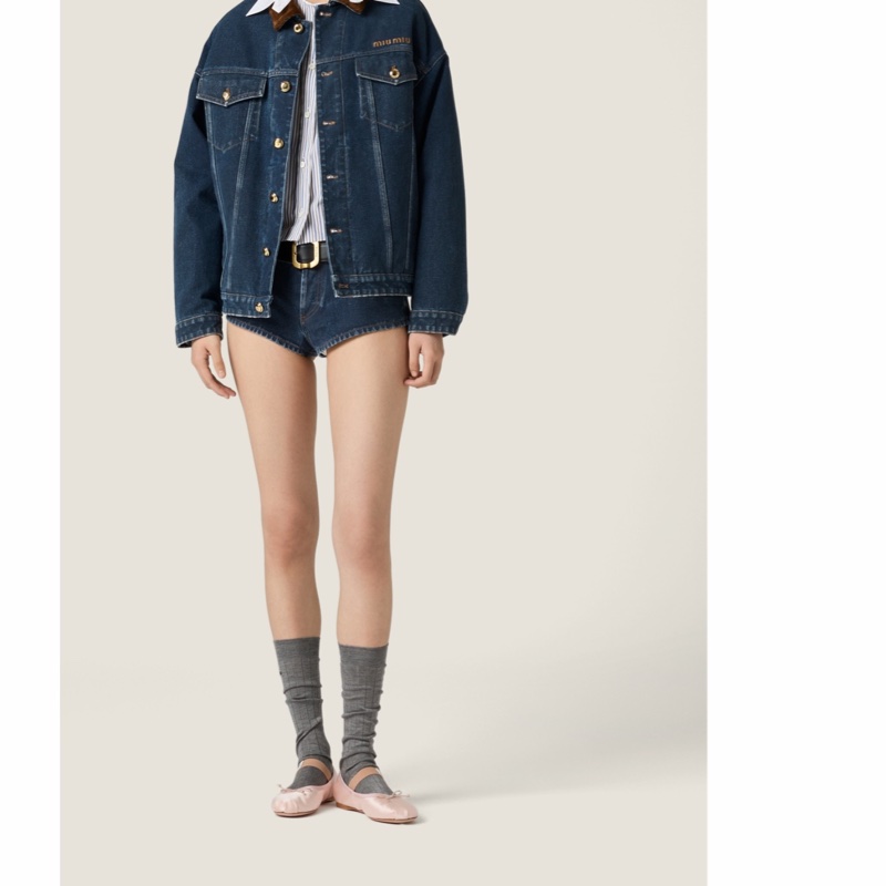 Miu Miu 女士 植絨牛仔布和天鵝絨寬松夾克IT-36 IT-38 IT-40 IT-42碼模特身高180CM，穿38碼-1