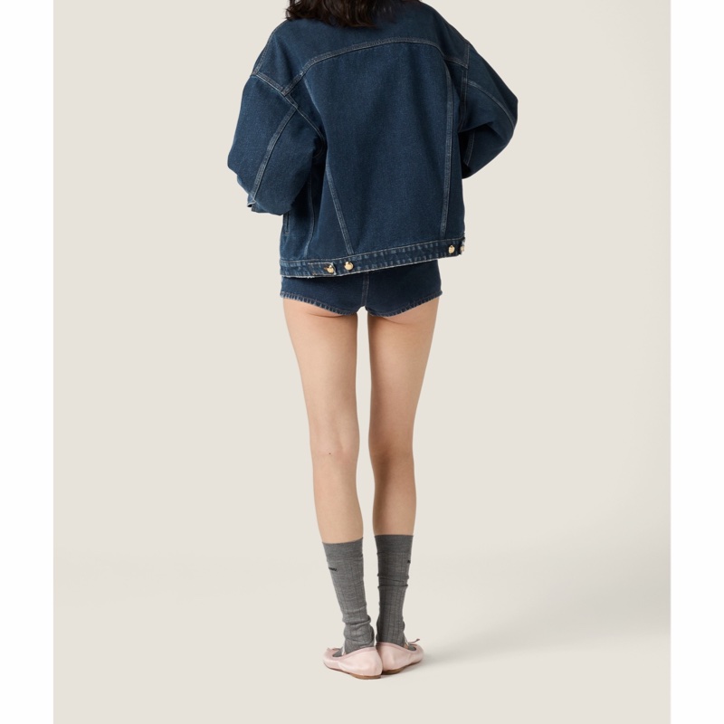 Miu Miu 女士 植絨牛仔布和天鵝絨寬松夾克IT-36 IT-38 IT-40 IT-42碼模特身高180CM，穿38碼-4