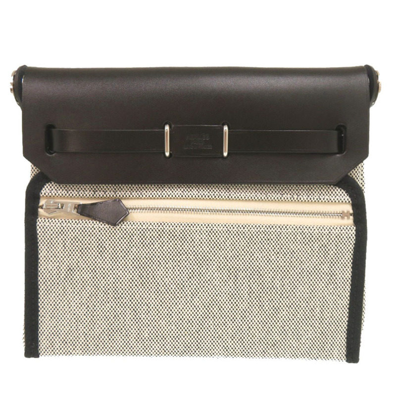 全新愛馬仕 Airbag Zip 20 迷你 Toile Militaire Vache Hunter 肩背包，米白色/黑色，銀色五金，K 印記（2025 年製造）1458HERMES-2