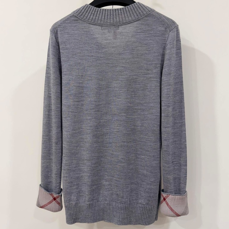 BURBERRY 倫敦 V領反折䄂格紋毛料戰馬上衣 灰色-2