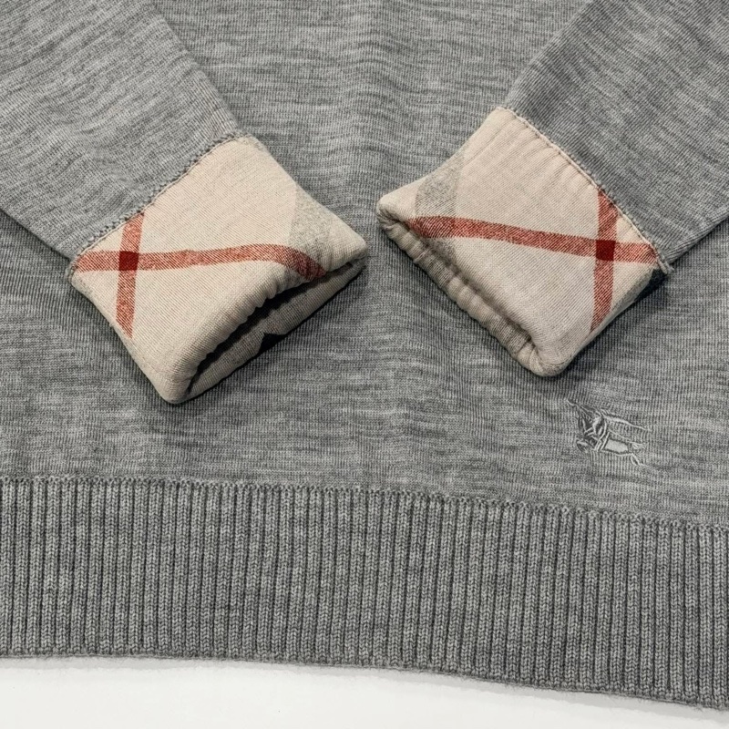 BURBERRY 倫敦 V領反折䄂格紋毛料戰馬上衣 灰色-6