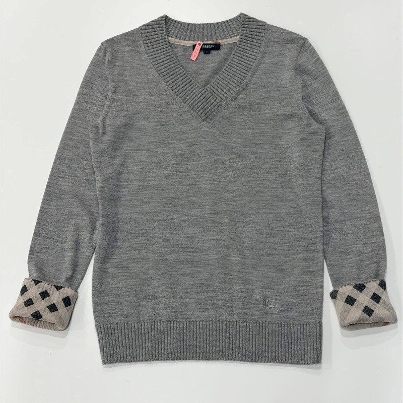 BURBERRY 倫敦 V領反折䄂格紋毛料戰馬上衣 灰色-7