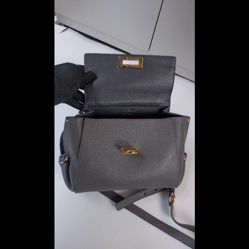Ferragamo 金釦灰皮兩用包 Sofia-15