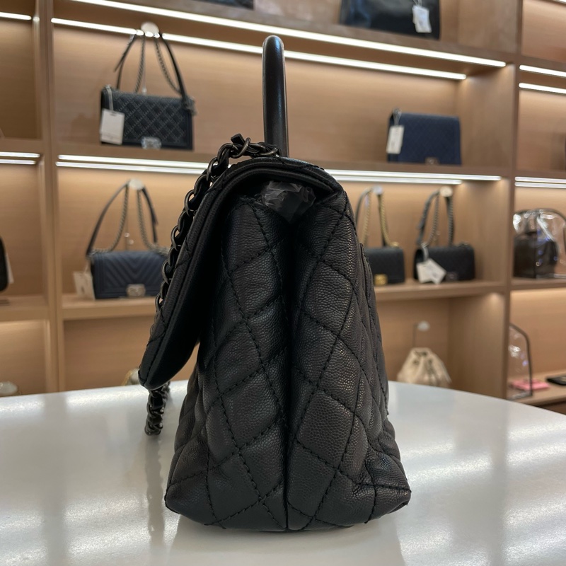 CHANEL+香奈儿+cocohandle+黑色菱格纹牛皮银扣手提单肩斜挎包-1